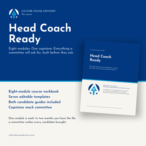 Head Coach Ready, the eight-module course workbook for coaches preparing for a head coaching job, by Culture House Advisory